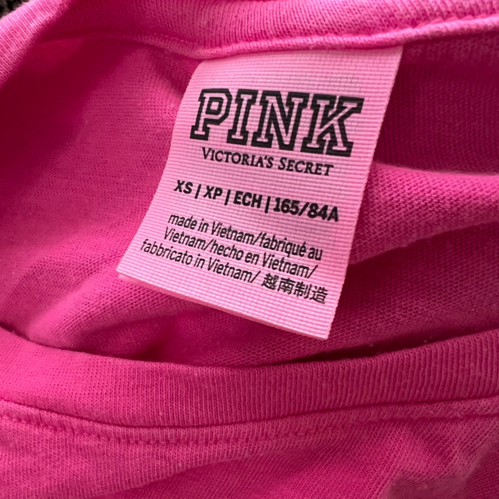 PINK Victoria's Secret Hot Pink Tee with White Logo - Picture 2 of 2
